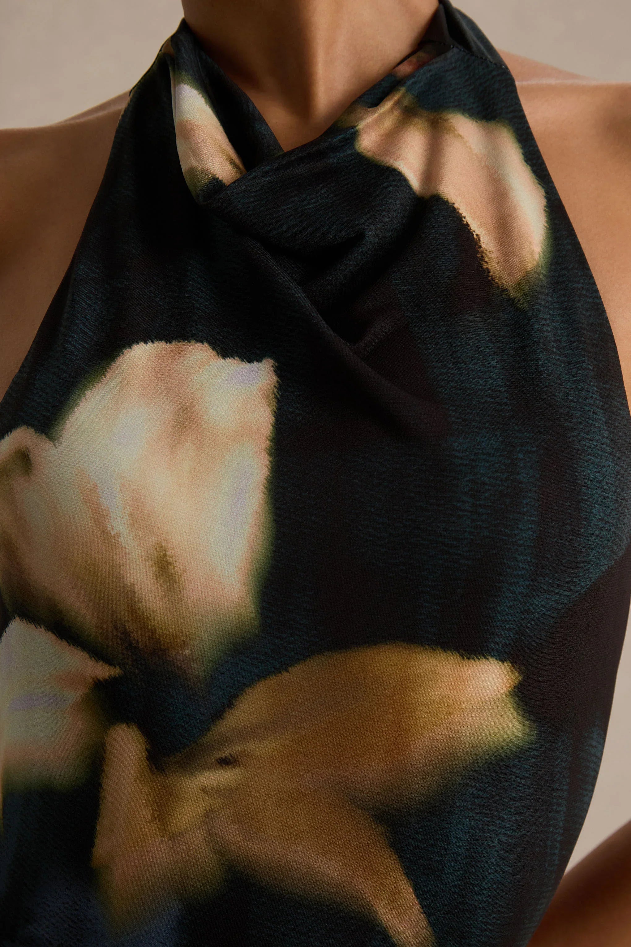 Sunflower Dark Lily Print High Neck Maxi Dress With Front High Split