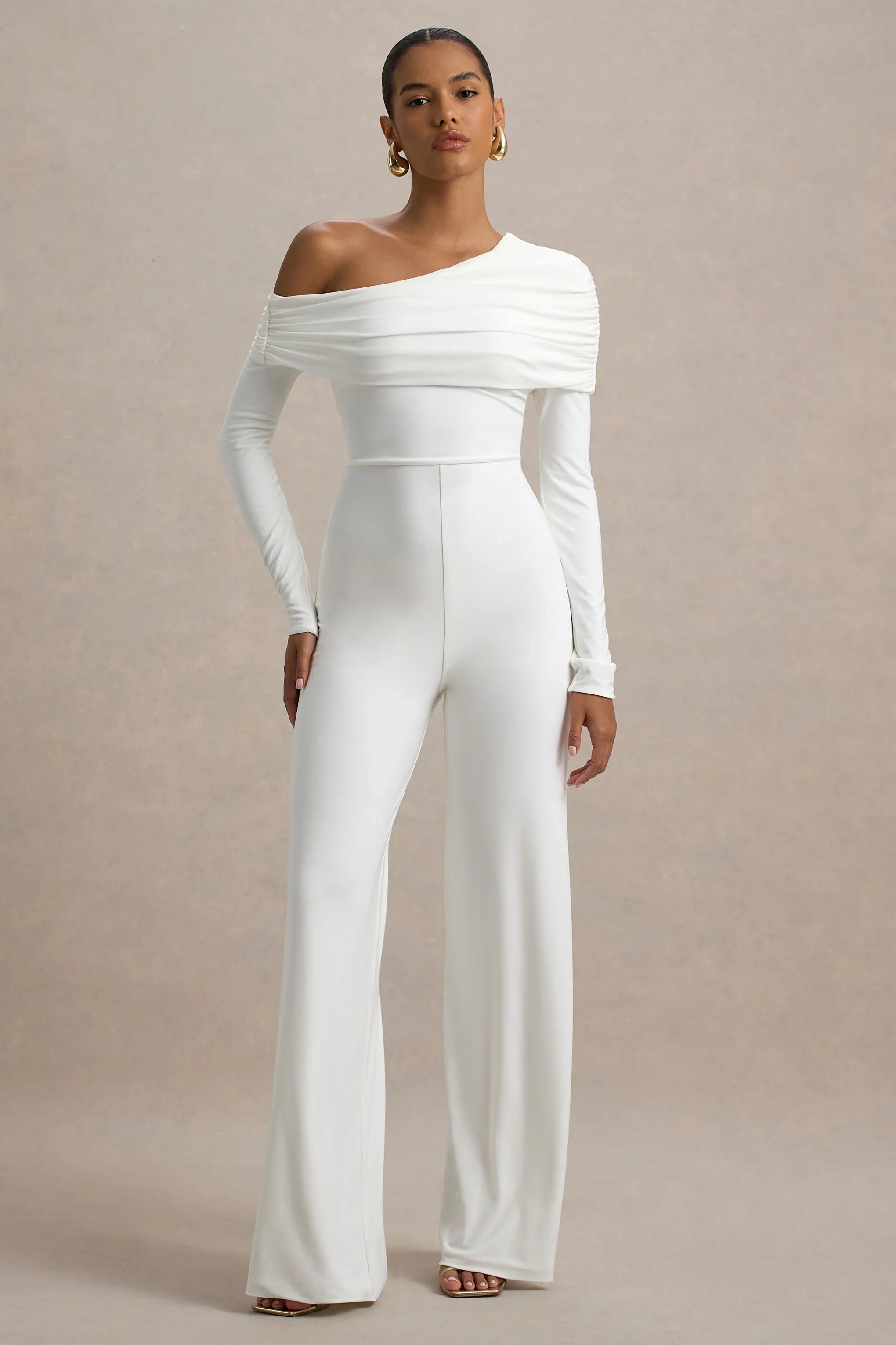 Gracious White Jumpsuit With Asymmetric Neckline