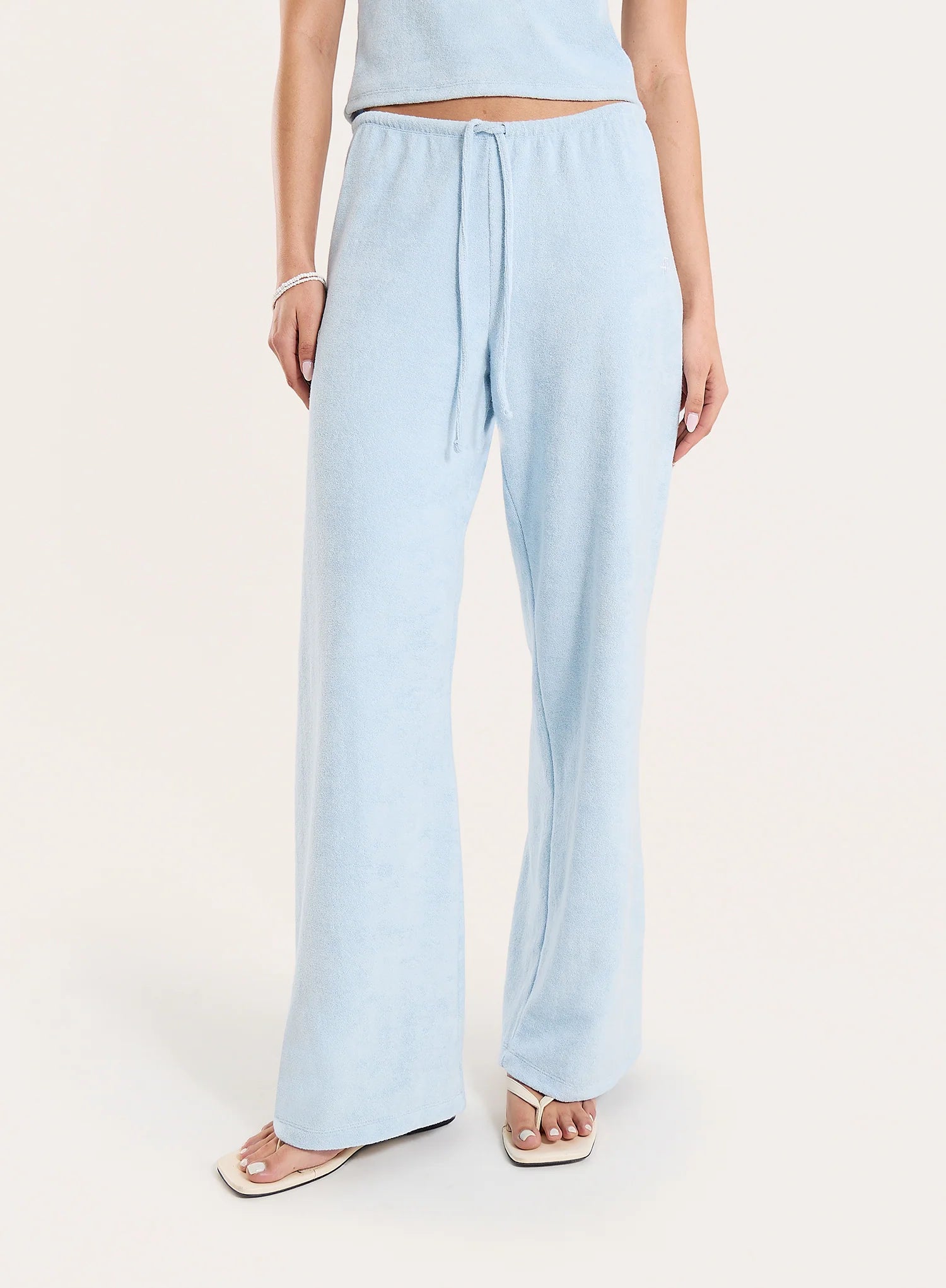 Light Blue Towelling Straight Leg Trousers