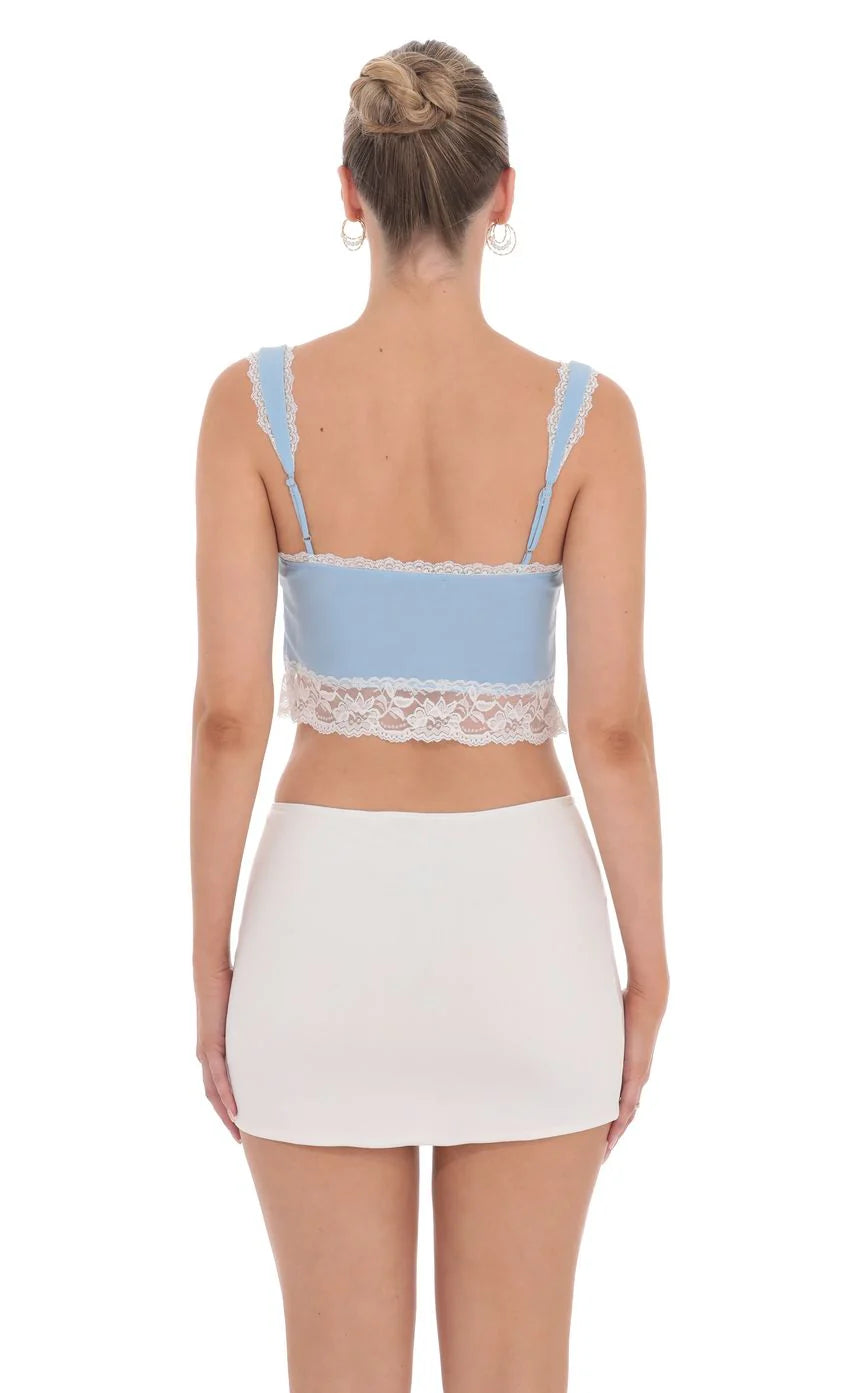Lace Vest Top in Light Blue