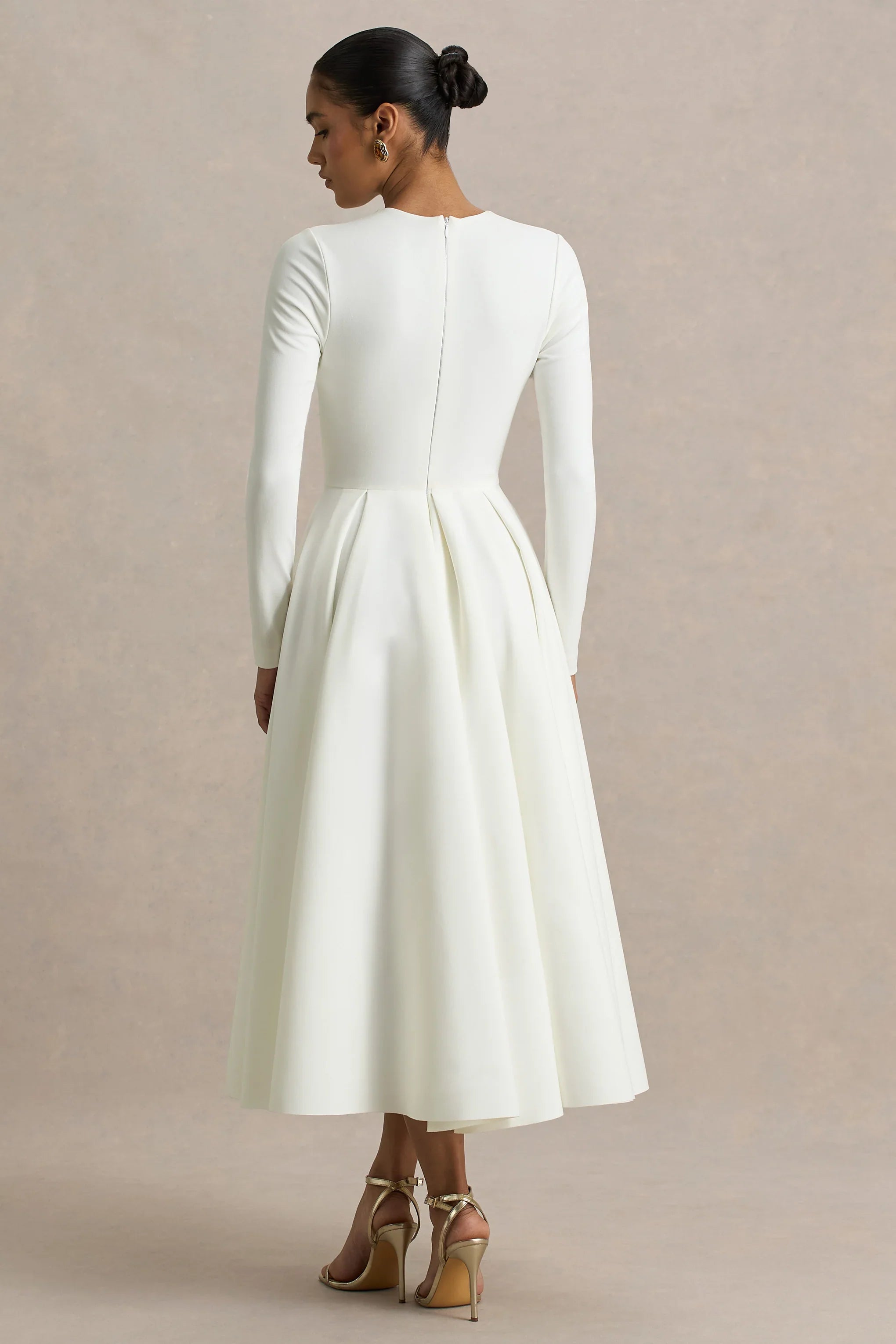 Bellamy Cream Crew Neck Long Sleeve Midi Dress