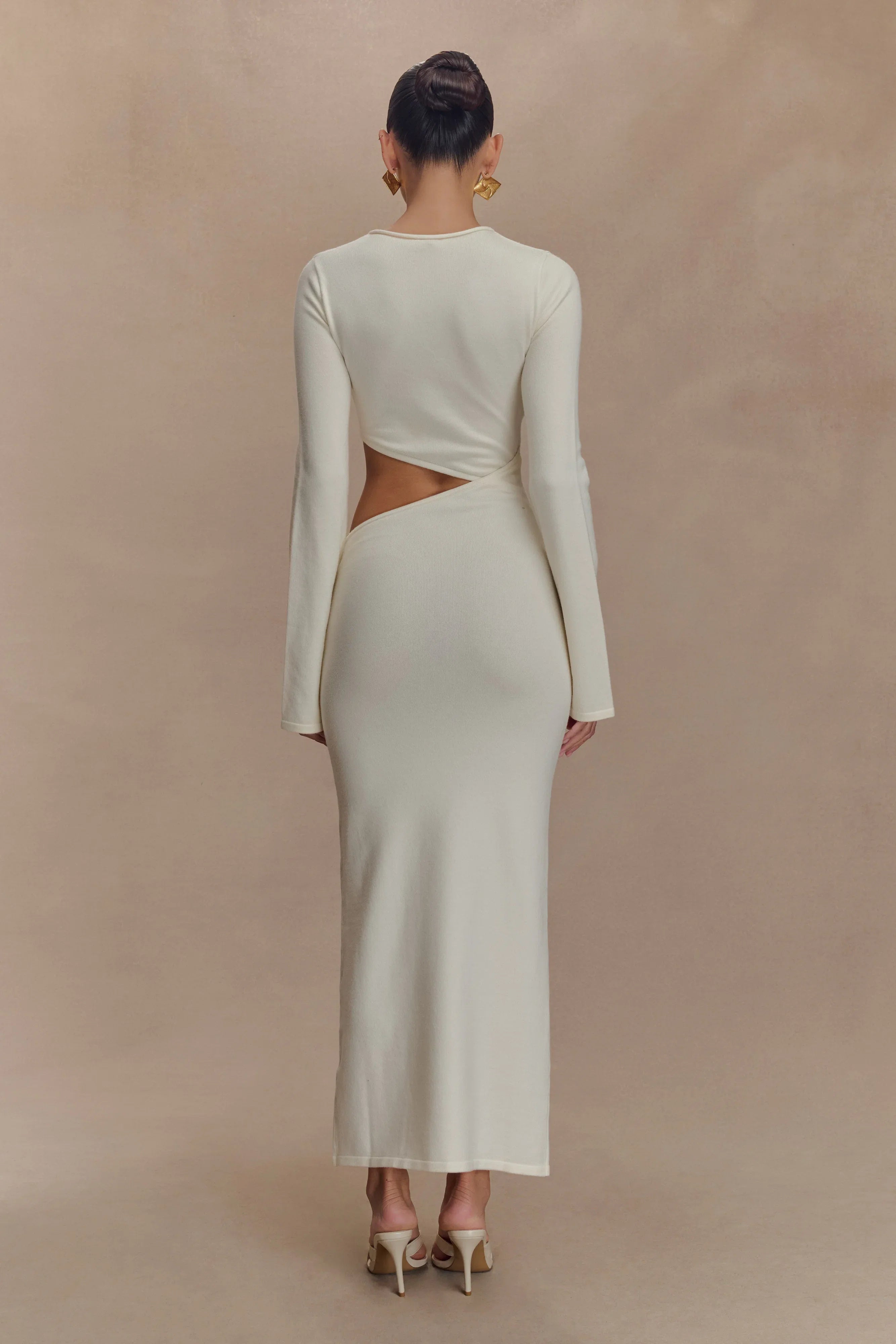 Azariah Long Sleeve Knit Midi Dress Ivory