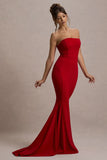 Impress Me Red Strapless Bandeau Fishtail Maxi Dress