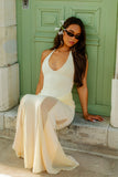 Gabrielle Slinky And Mesh Maxi Dress Lemon
