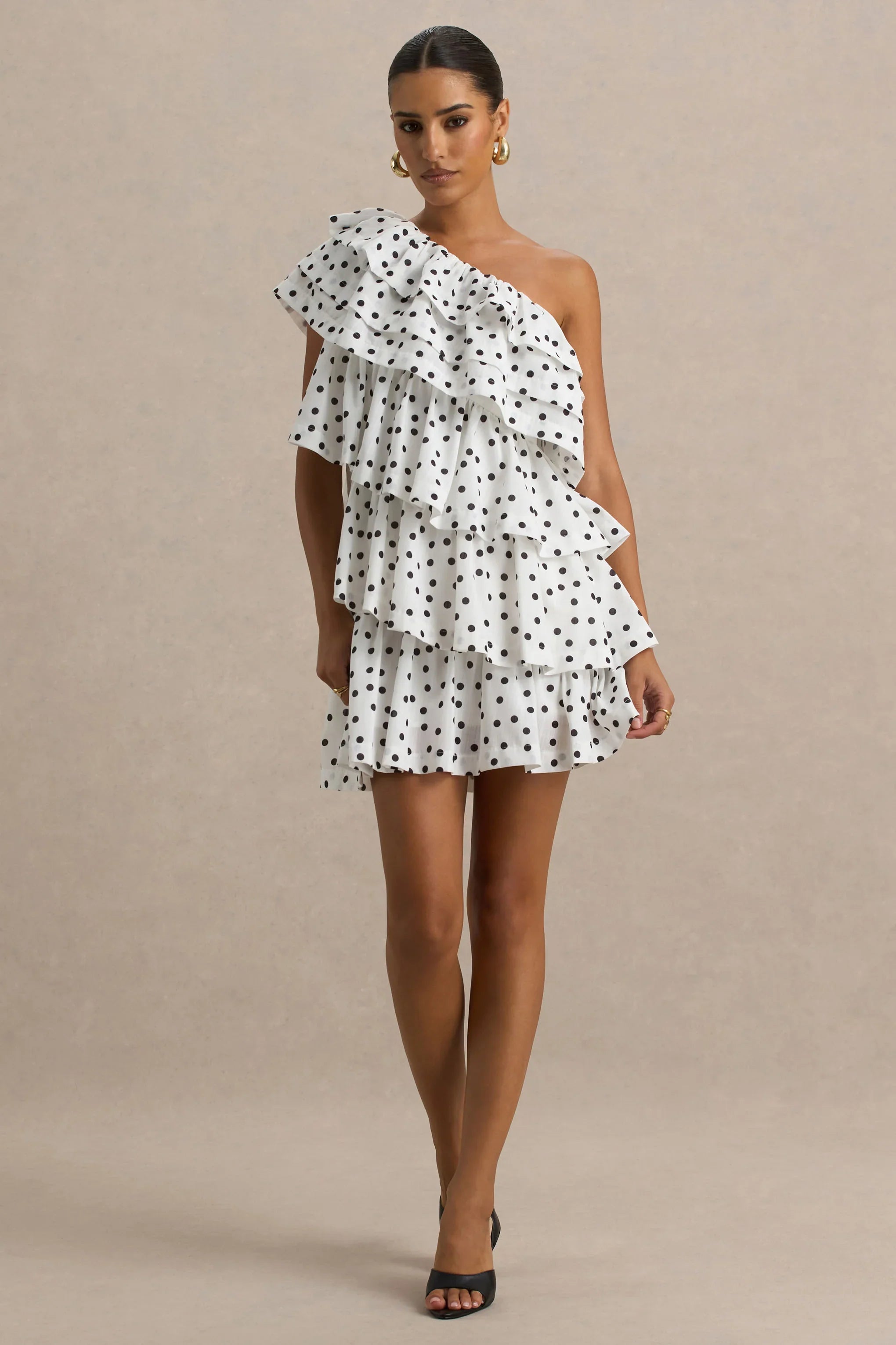 Orla White Polka Dot Asymmetric Ruffled Mini Dress