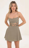 Embroidered Cutout Dress in Taupe
