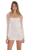Sequin Flare Sleeve Dress in White
