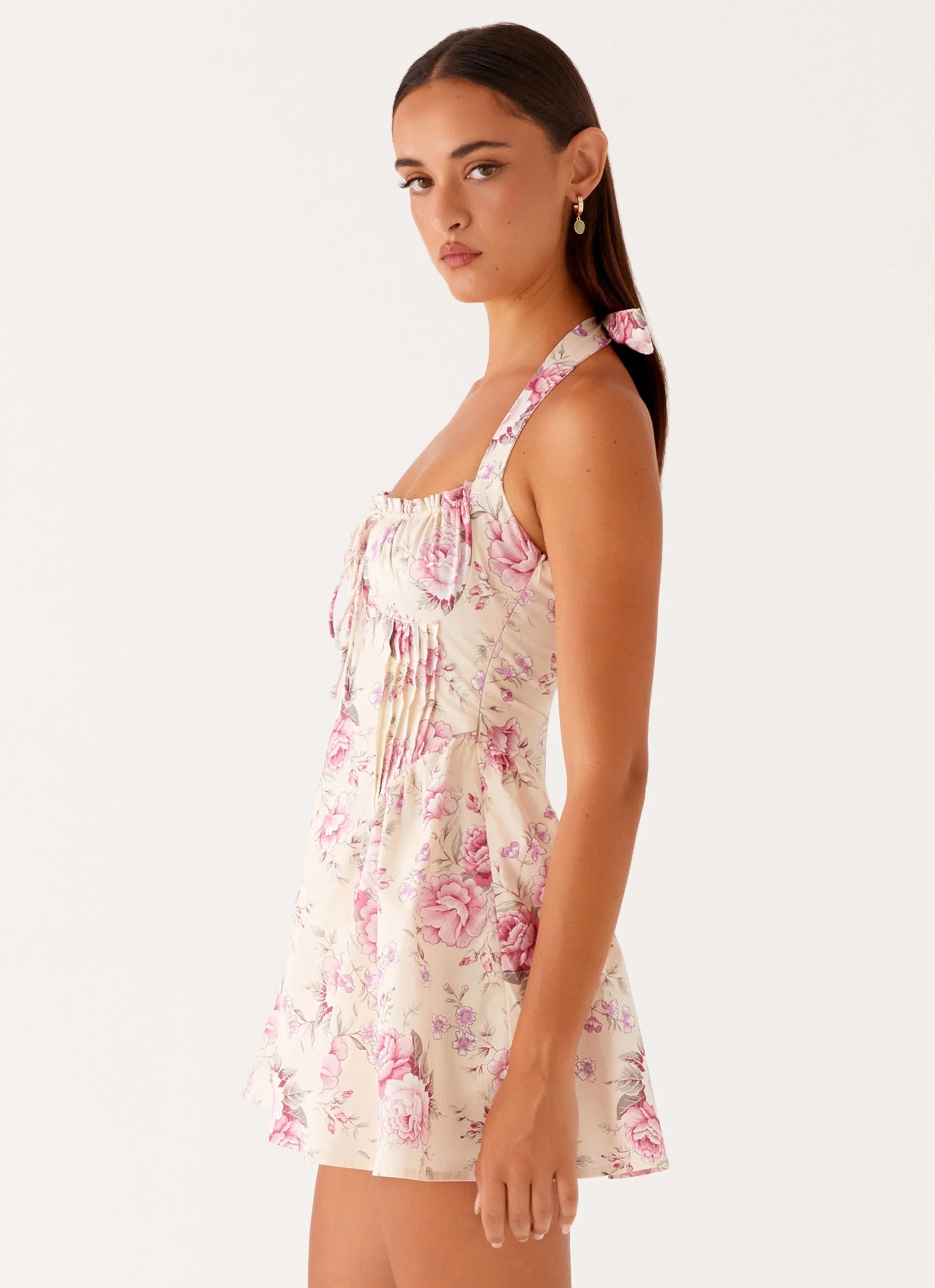 Rosalie Halter Mini Dress Vintage Pink Floral
