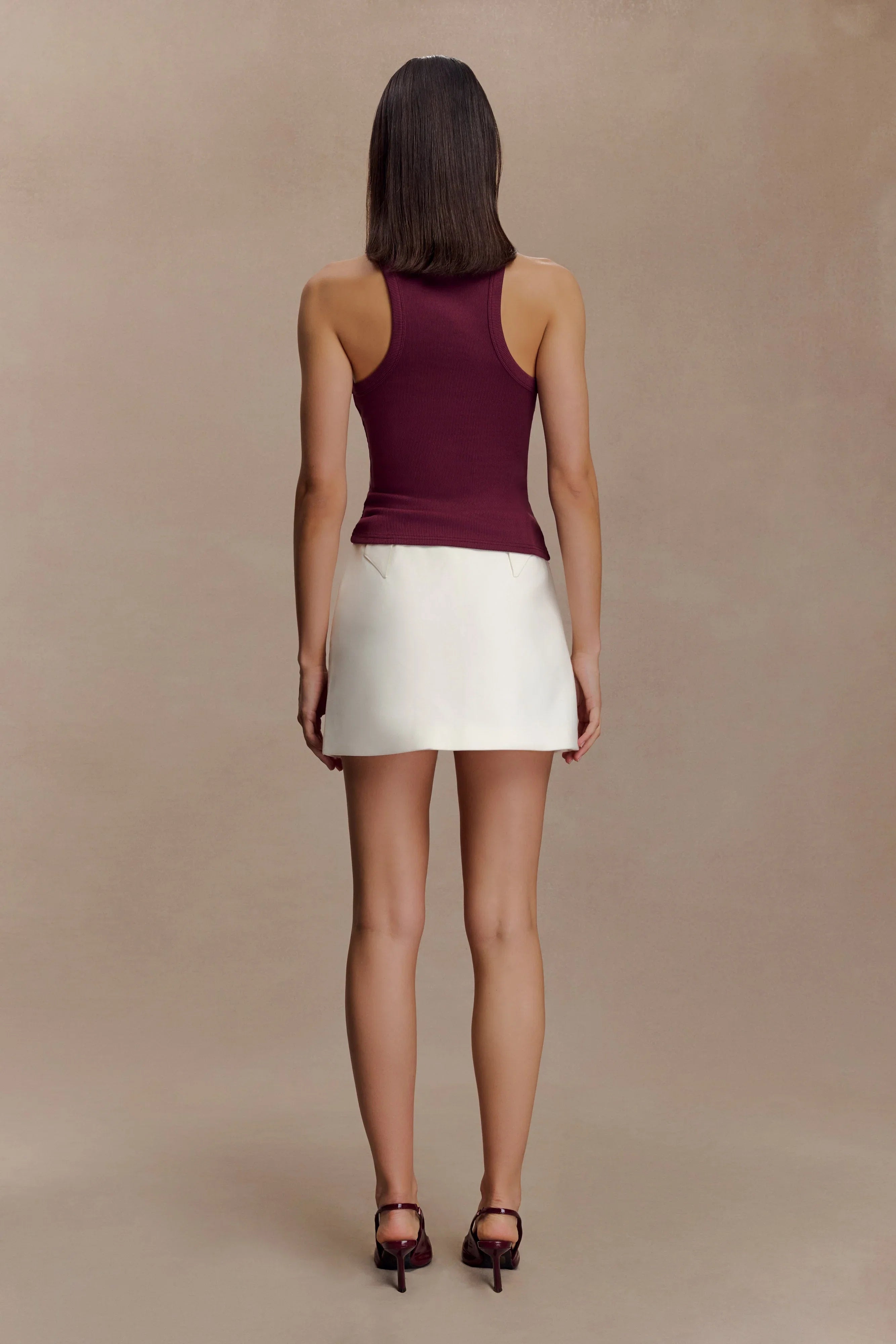 Lola Ribbed Sleeveless Top With Hardware Burgundy