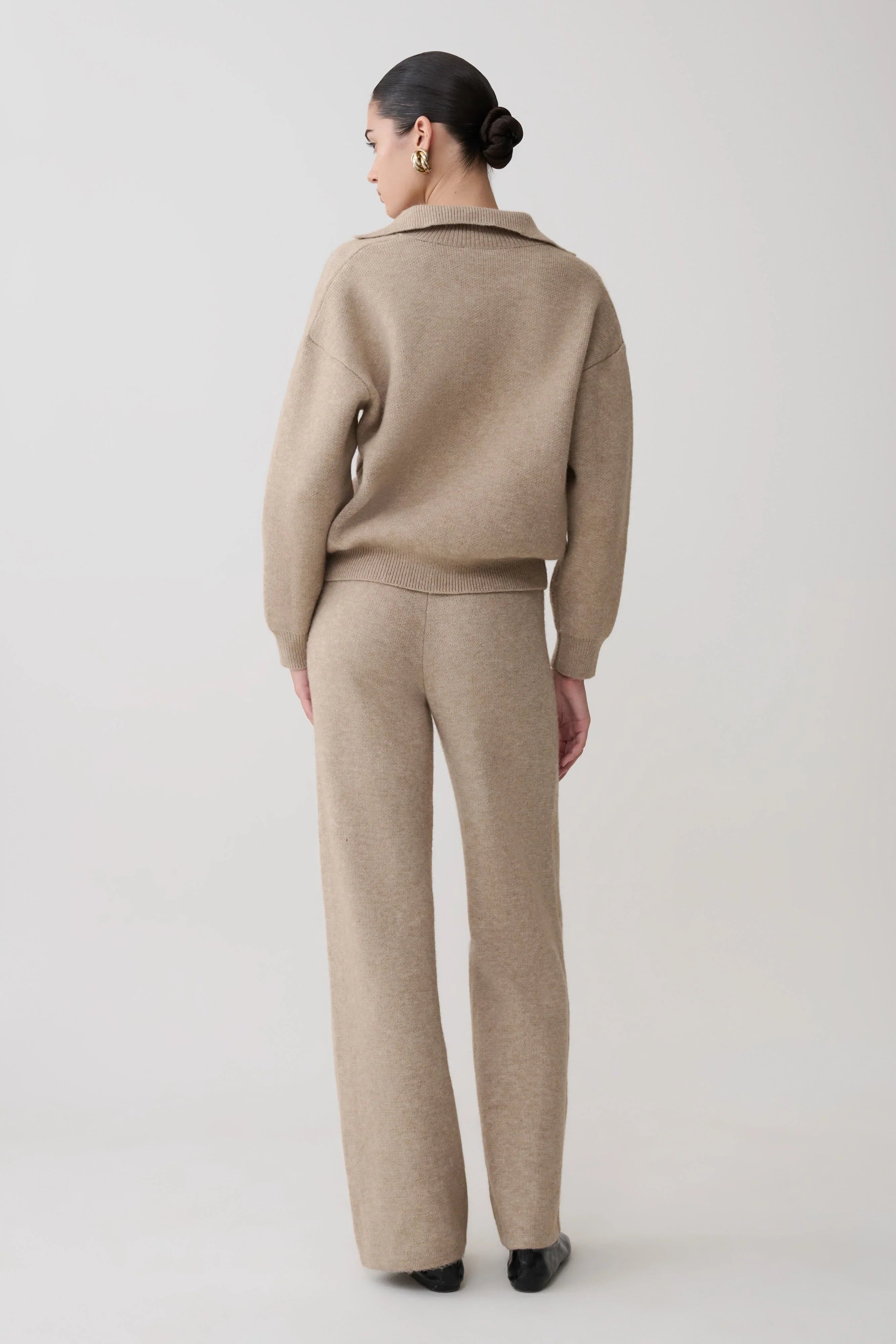 Evan Knit Wide Leg Pants Beige Marle