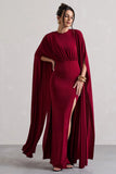 Ilaria Berry Cape Sleeve Split Maxi Dress