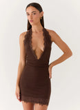 Thinly Veiled Mini Dress Chocolate