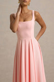 Parina Pink Strappy Volume Hem Midi Dress