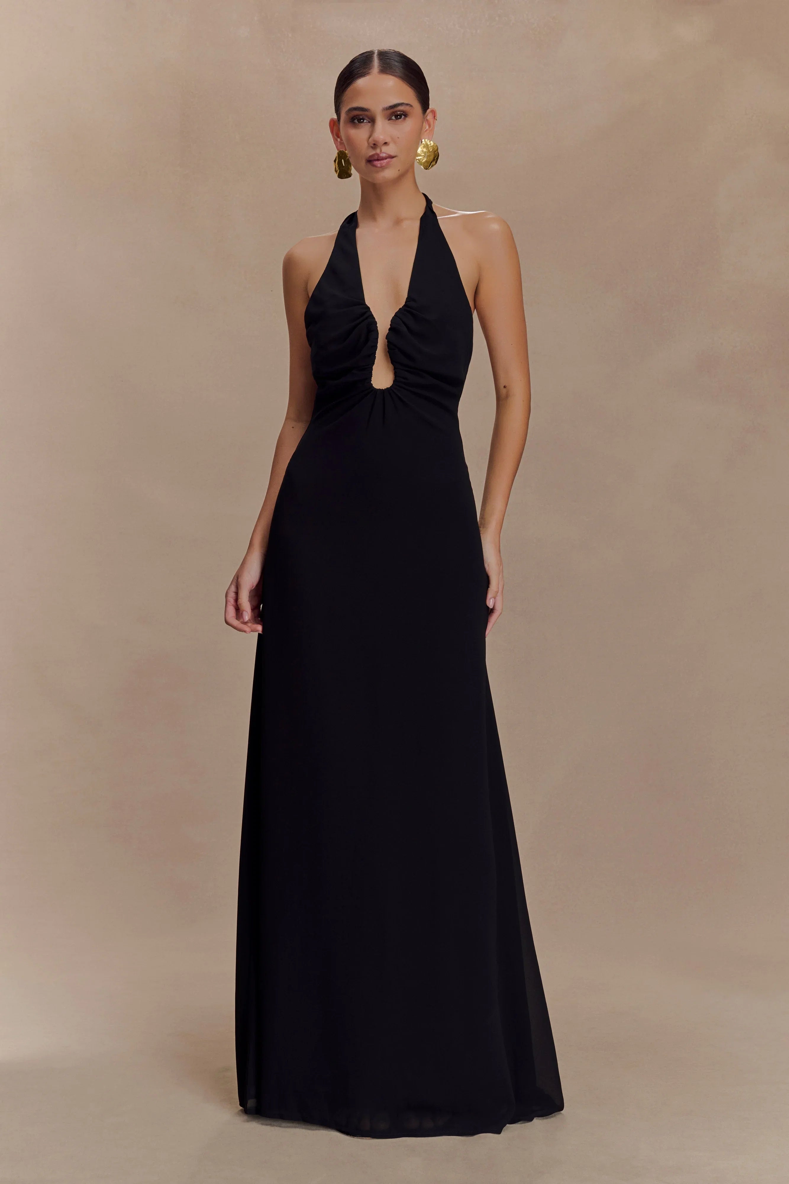 Malakhai Chiffon Halter Maxi Dress Black