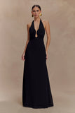 Malakhai Chiffon Halter Maxi Dress Black