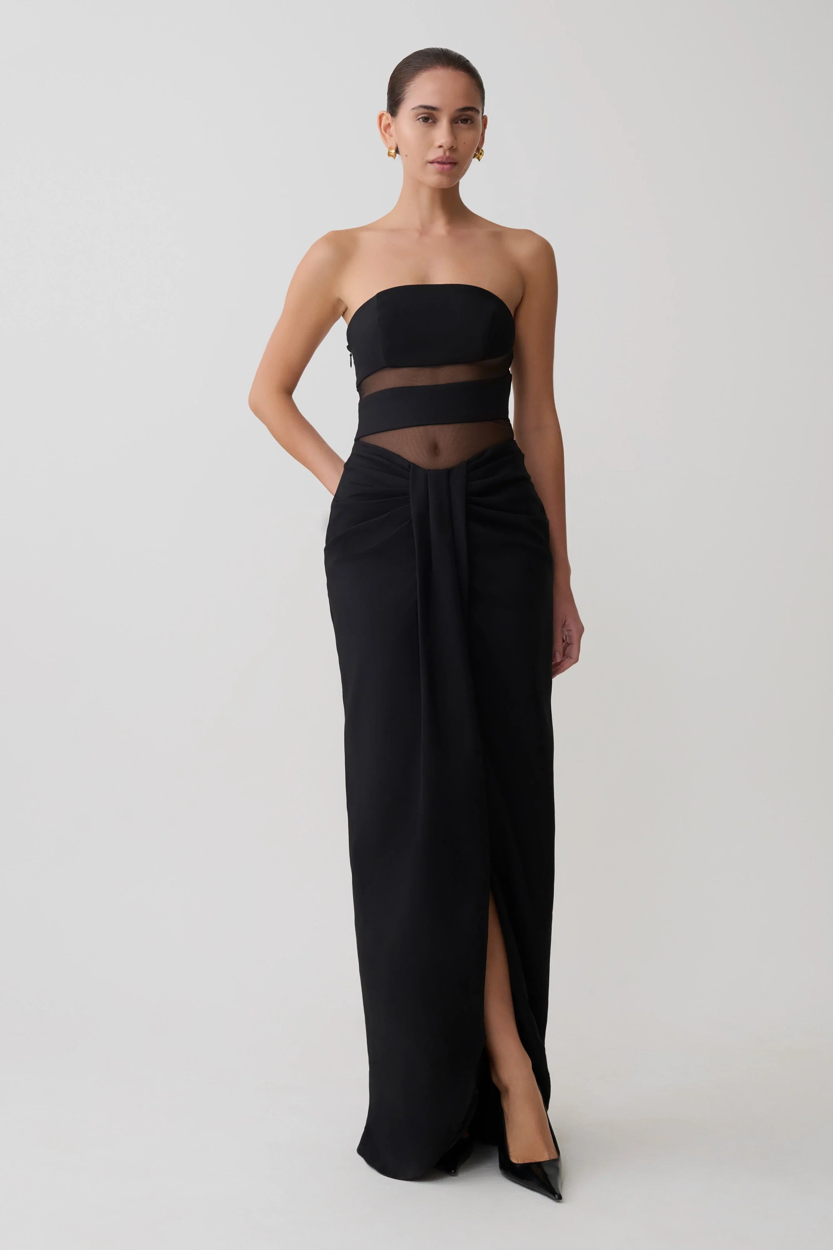 Paulina Cut Out Strapless Maxi Dress Black