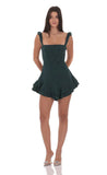 Floral Jacquard Ruffle A line Dress in Forest Green