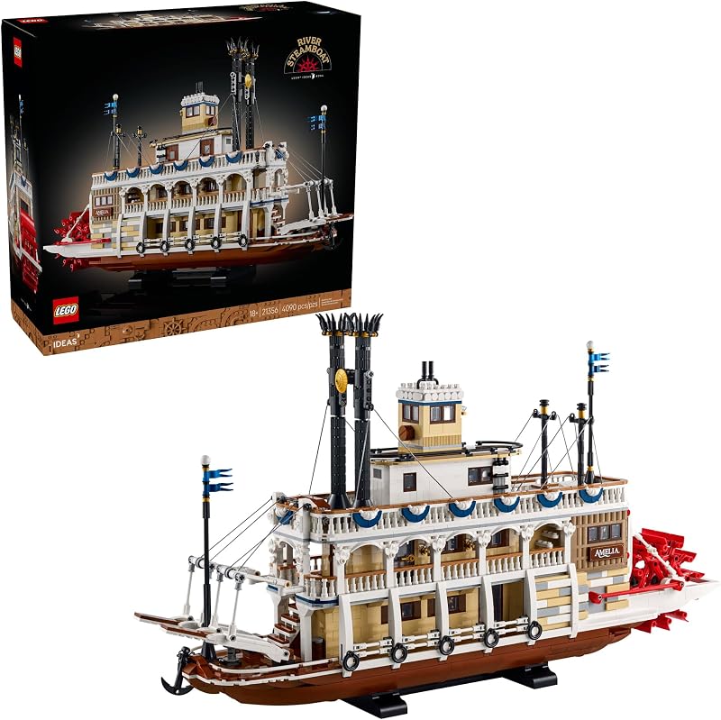 LEGO Ideas River Steamboat Building Set Room Decor for Men and Women Boat Model Building Kit for Adults Ages 18 Arts Crafts Display for Bedroom or Office Gift Idea for Birthdays 21356