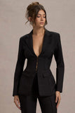 Unbeaten Black Plunge Corset Waist Blazer