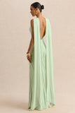 Premiere Mint Boat Neck Maxi Dress With Cape Sleeves And Open Back