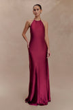 Bella Satin Halter Maxi Dress Mahogany