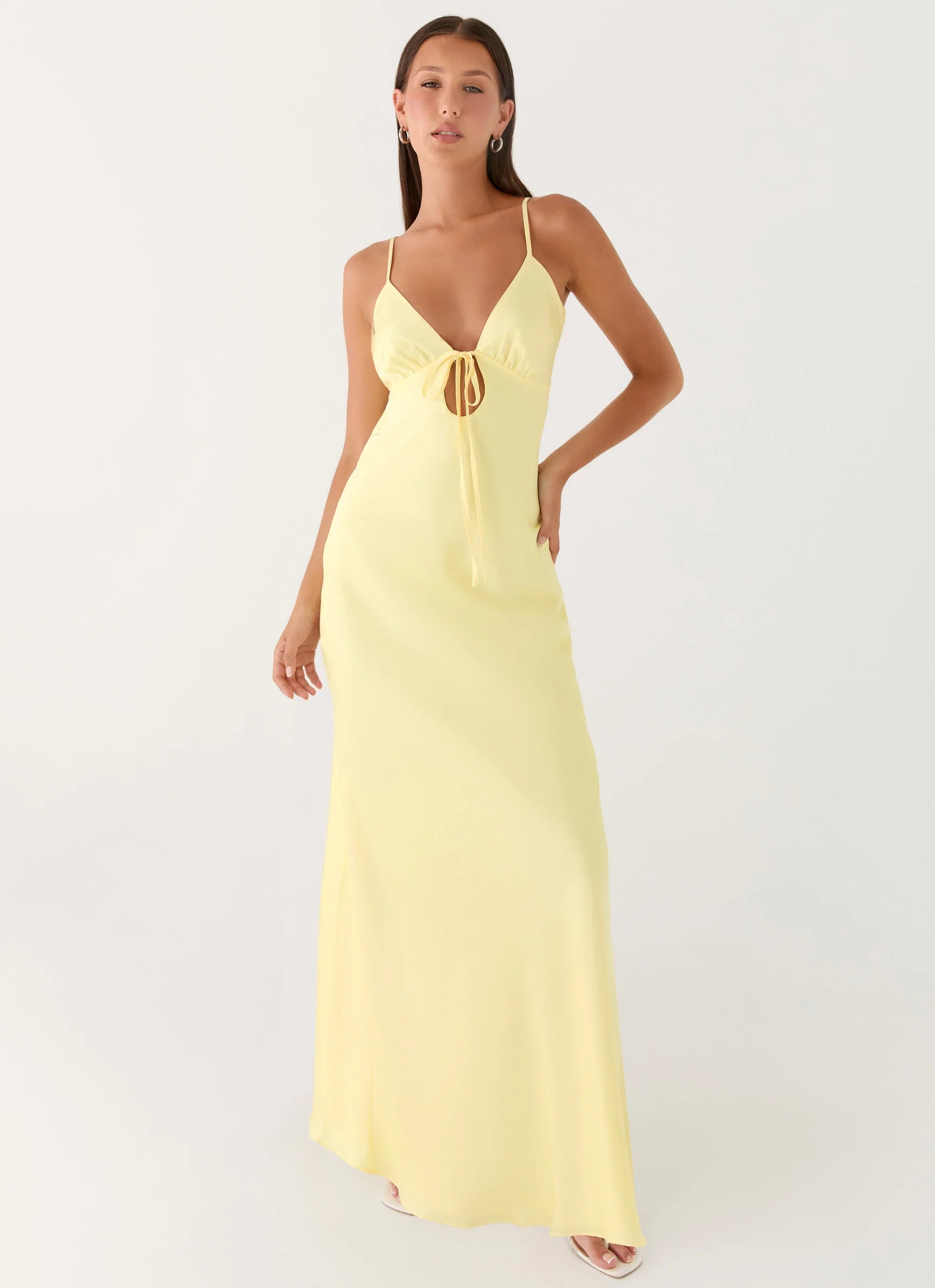 Flora Satin Maxi Dress Lemon
