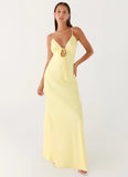 Flora Satin Maxi Dress Lemon
