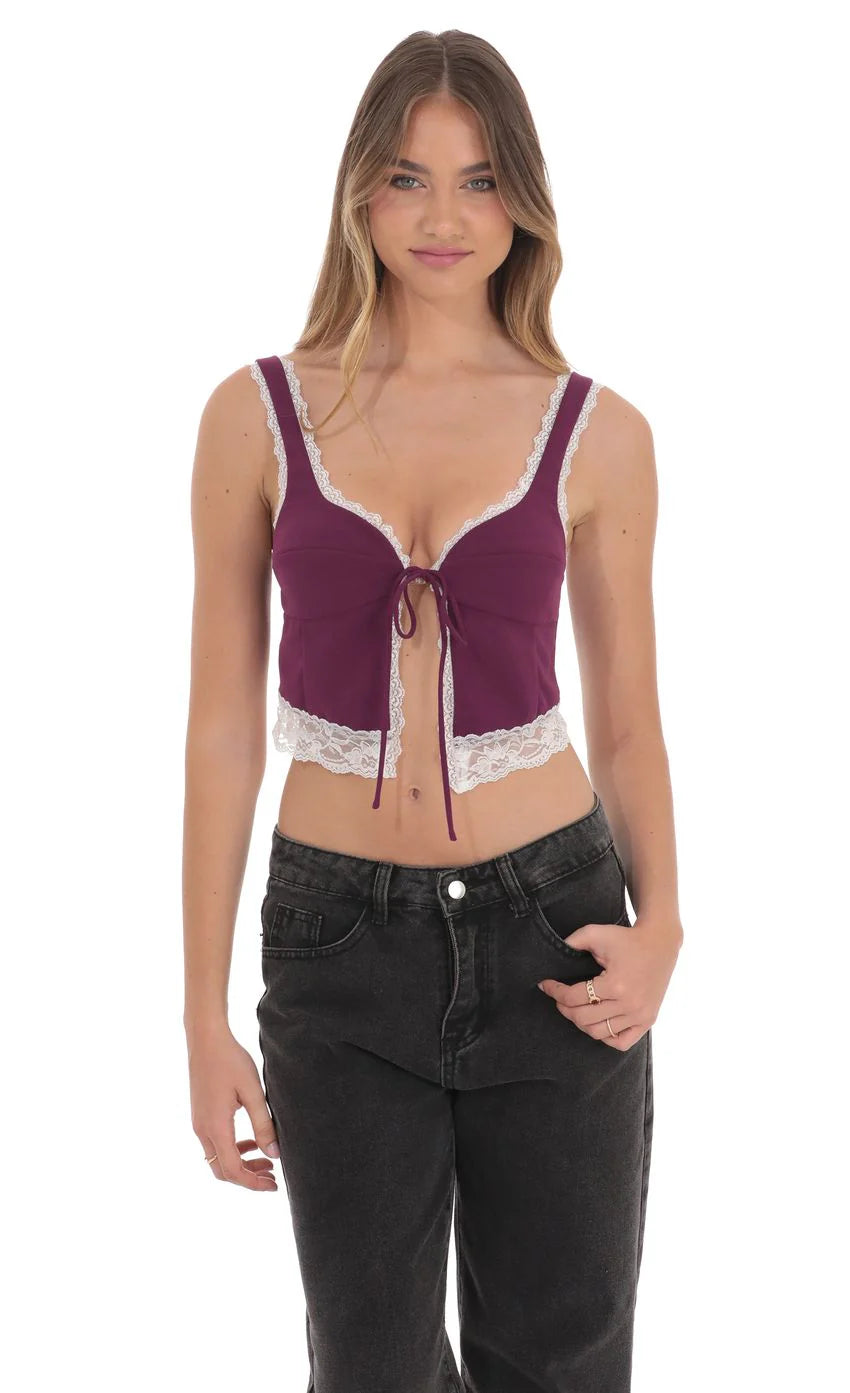 Lace Vest Top in Purple