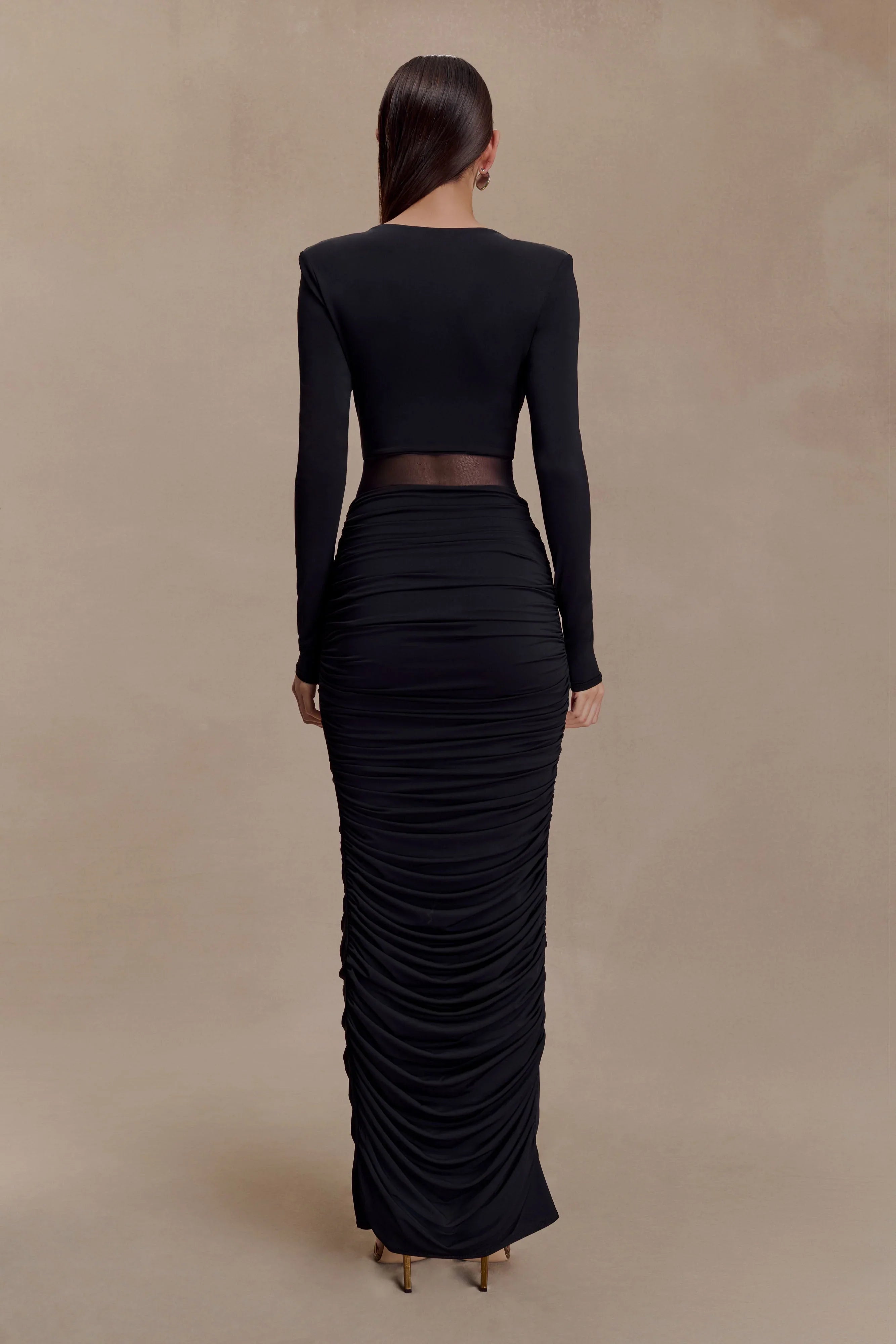 Louanne Slinky Long Sleeve Maxi Dress Black