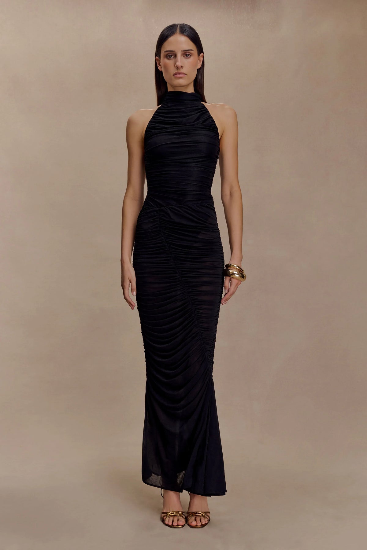 Matilda Ruched Mesh Maxi Skirt Black