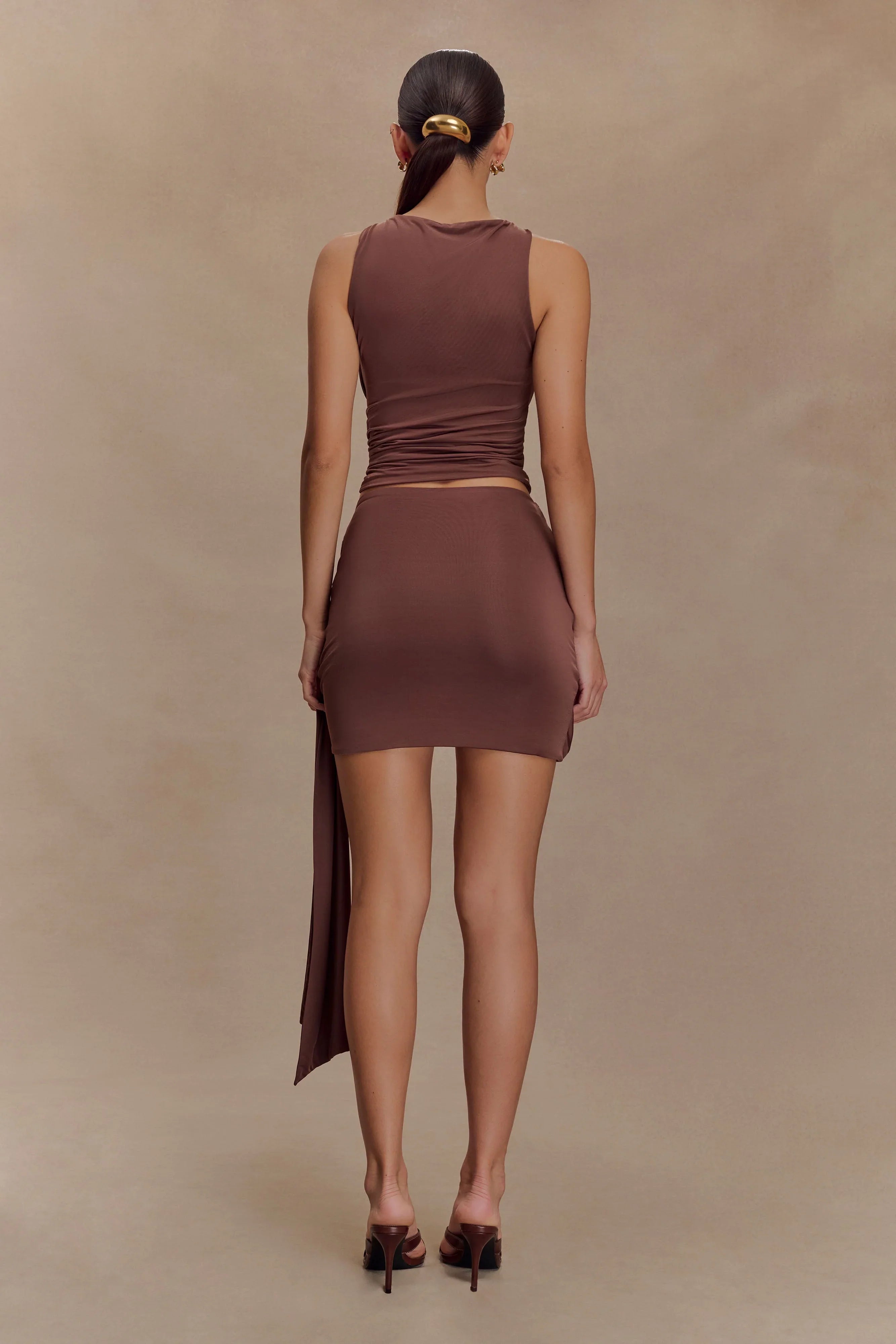 Alicent Slinky Beaded Mini Skirt Chocolate