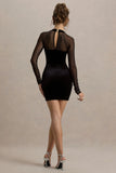 Off Piste Black Velvet Bodycon Mini Dress With Sheer Sleeves