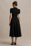 Vicky Black High Neck Midi Dress With Puff Sleeves