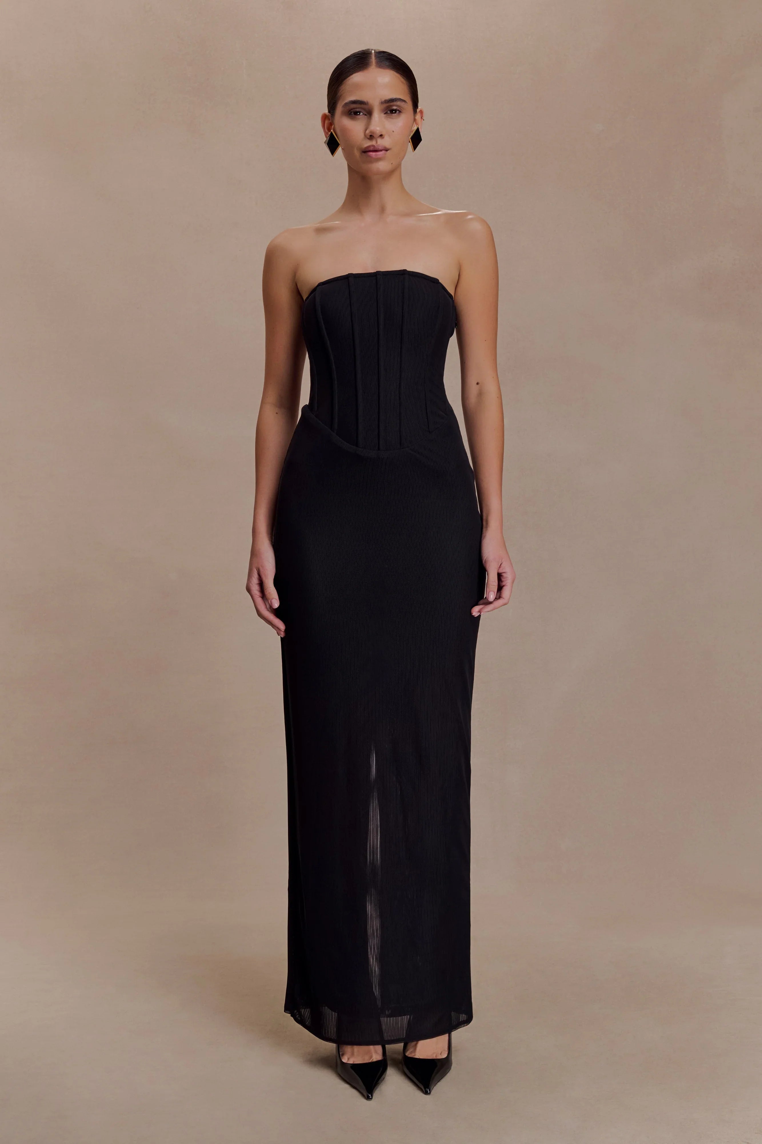 Gemma Strapless Mesh Maxi Dress Black