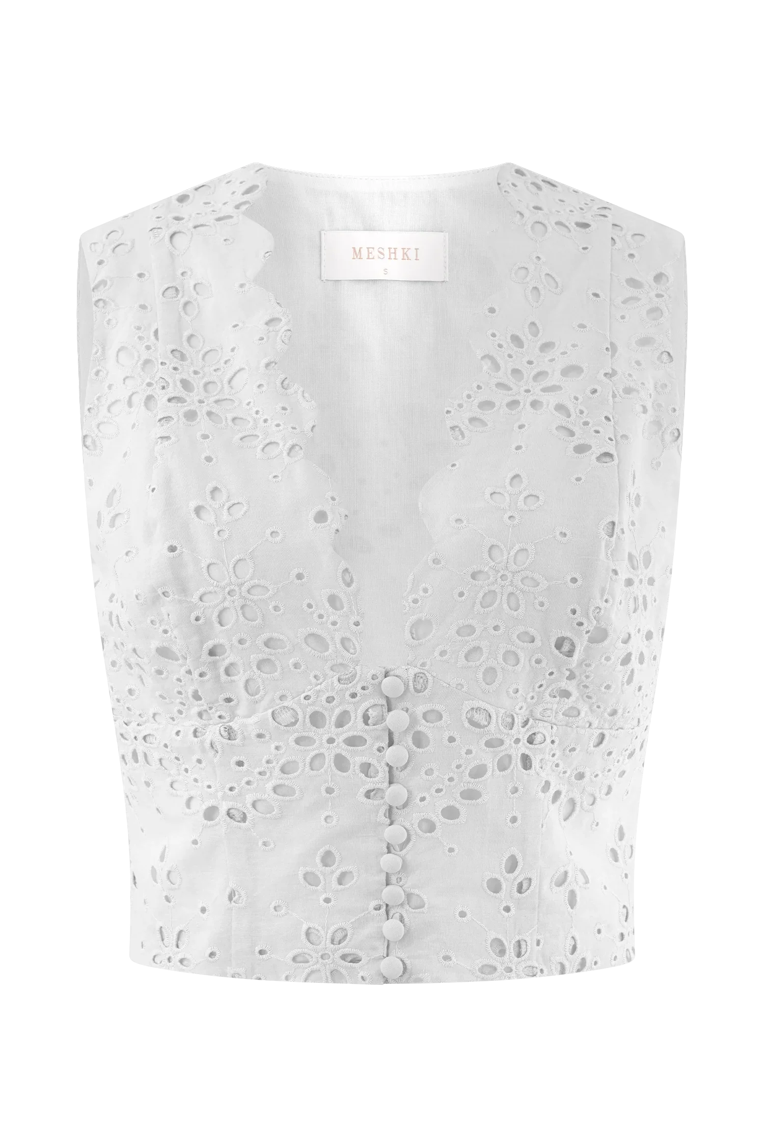 Arla Sleeveless Broderie Top White