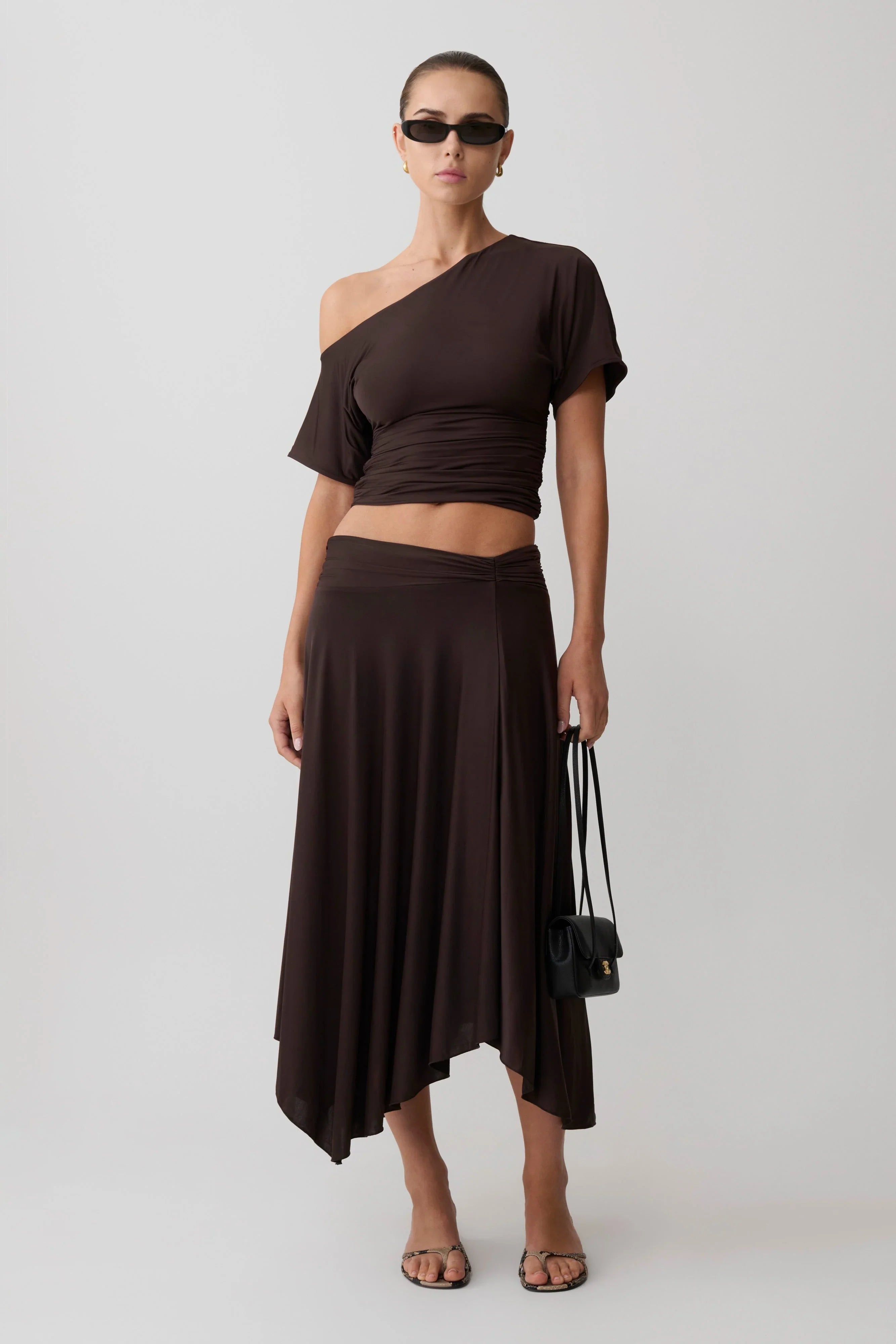 Luu Off Shoulder Slinky Top Dark Chocolate