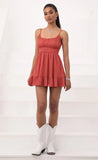 Chiffon Ruffled Dress in Rust