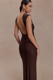 Samara Sleeveless Diamante Maxi Dress Chocolate