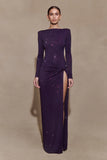 Deanna Long Sleeve Diamante Maxi Dress Purple