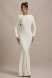 Rosalee Cream Long Sleeve Cowl Back Maxi Dress With Bows
