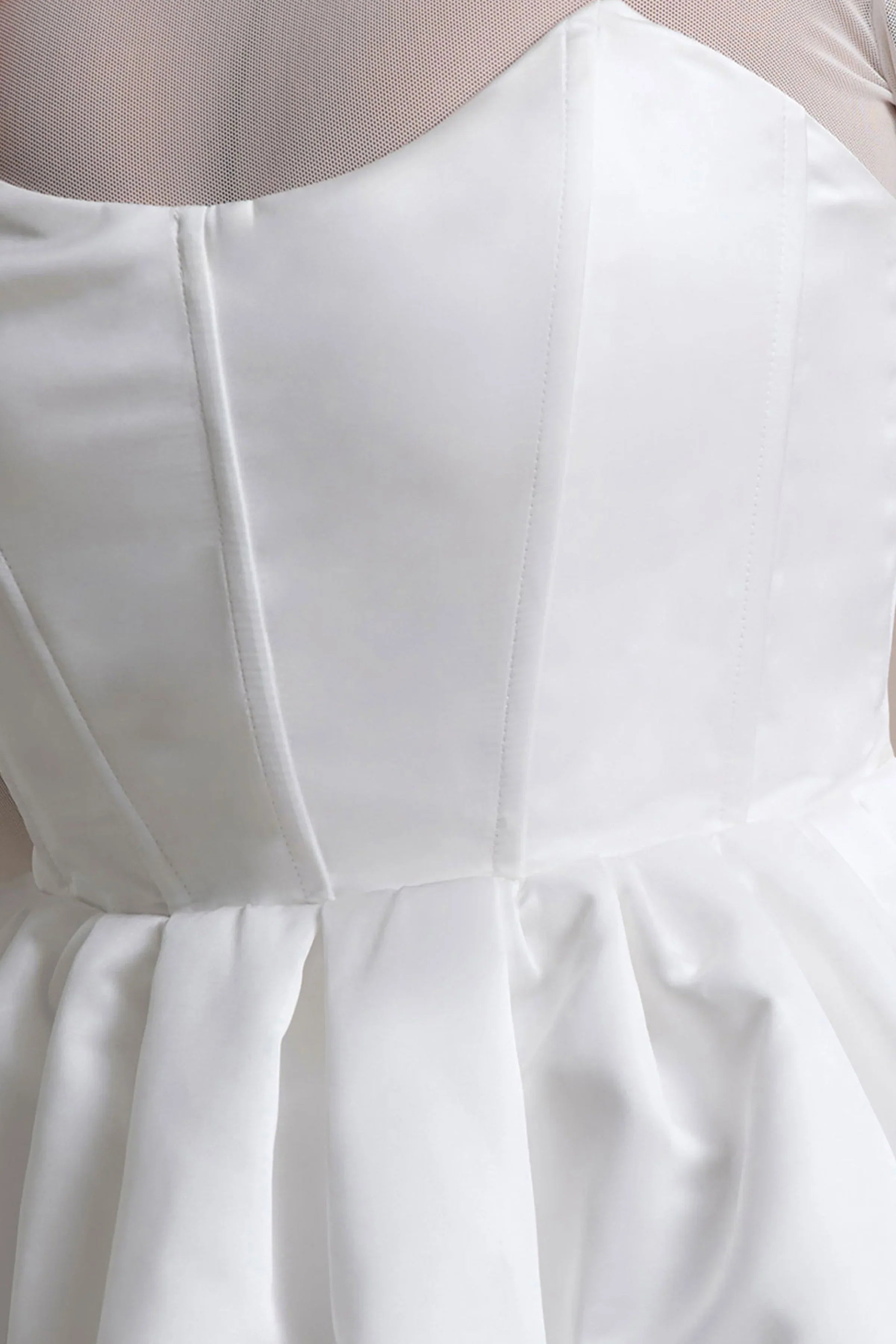 Tinkerbell White Satin Long Sleeve Puffball Mini Dress