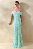 Aries Mint Lace Bardot Neck Maxi Dress With Gathered Detailing