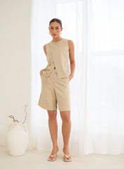 Beige Tailored Bermuda Shorts