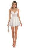 Dotted Chiffon Dress With Lace Inserts in White