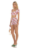 Strawberry Floral Two Piece Short Set in Purple