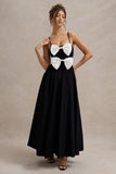 Loved Up Black Strappy Pleated Maxi Dress With Bows