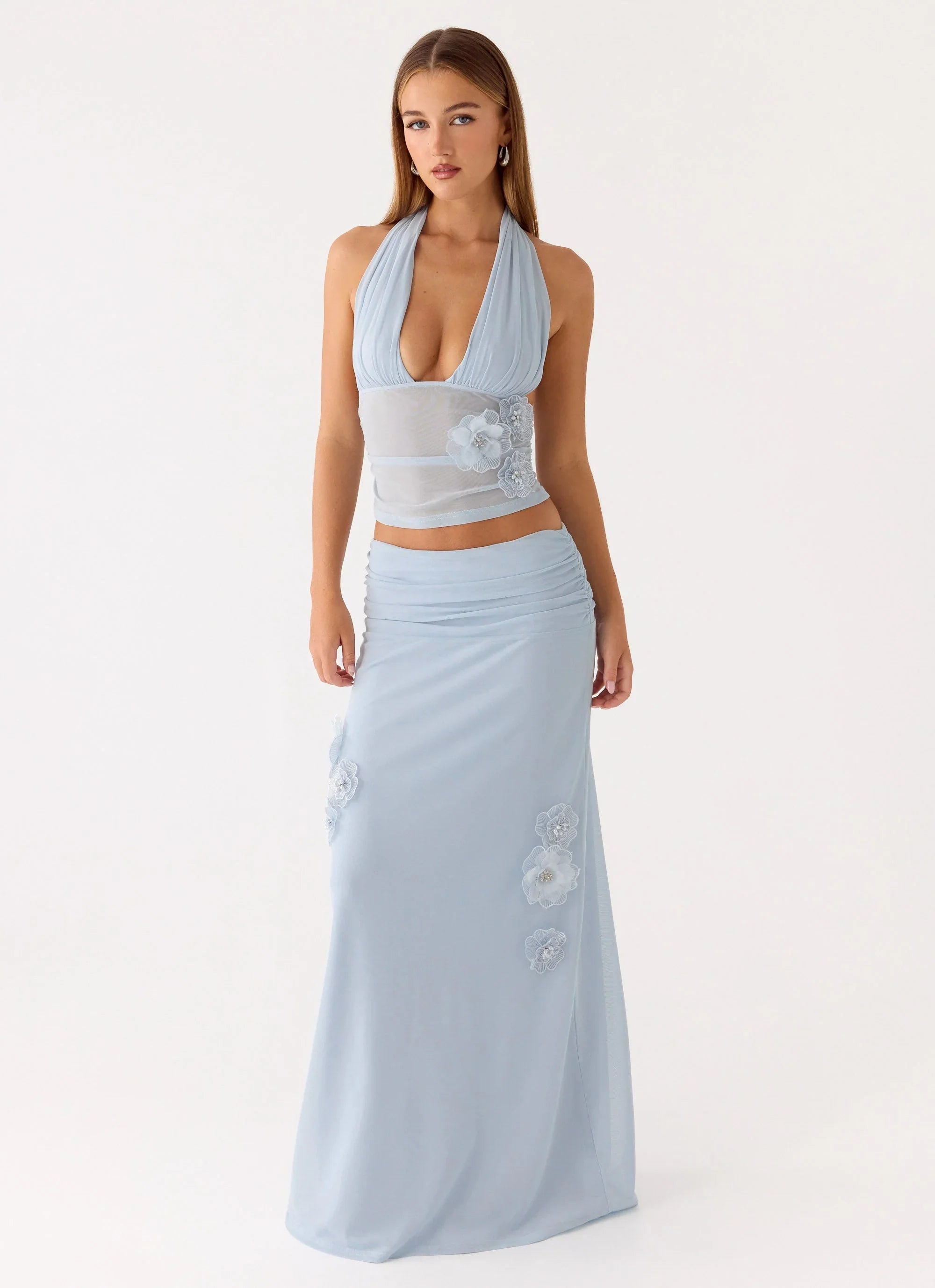 Fleur Power Maxi Skirt Blue