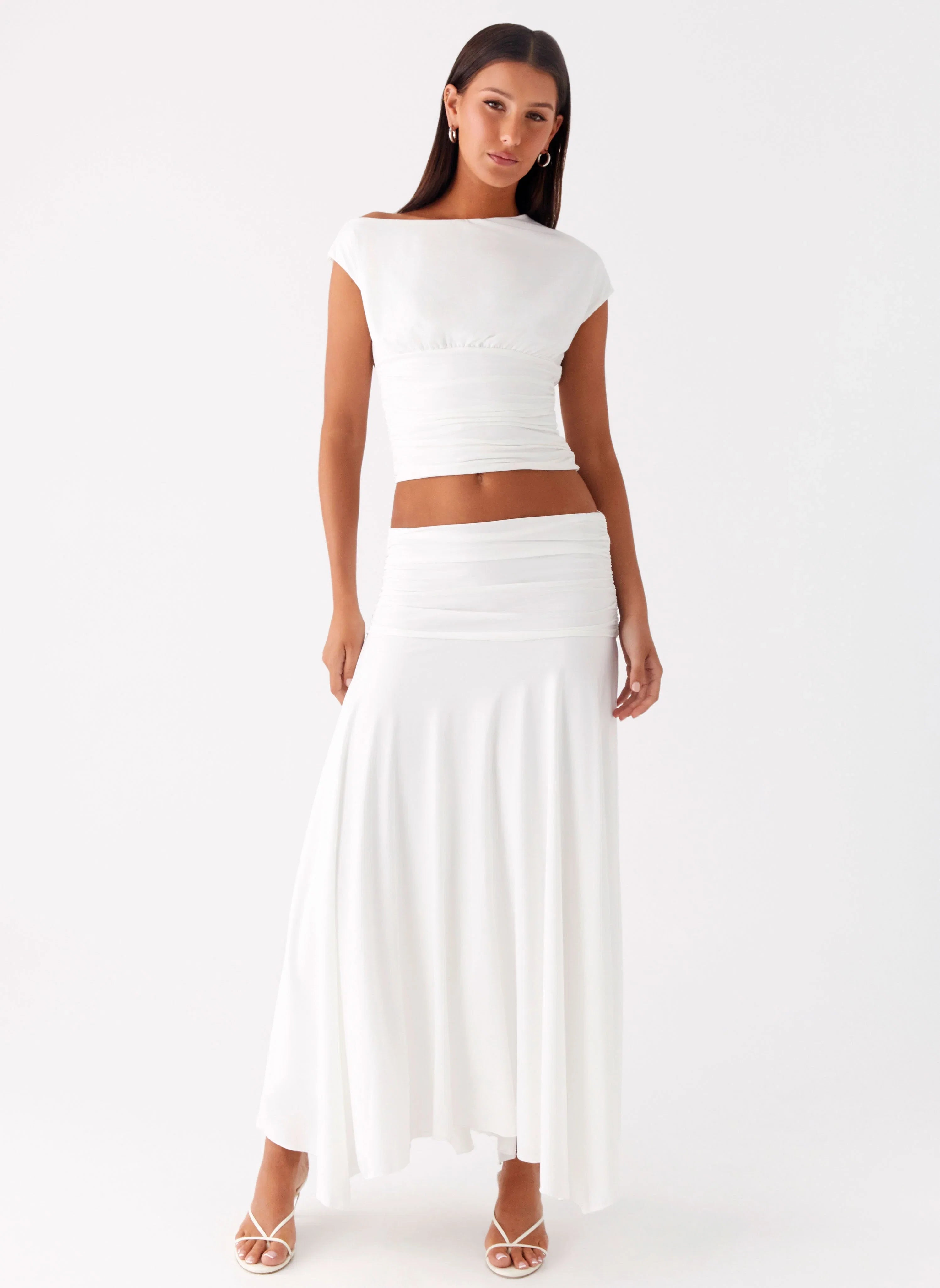 Liana Ruched Maxi Skirt White