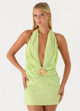 Laurie Beaded Flower Mini Dress Lime