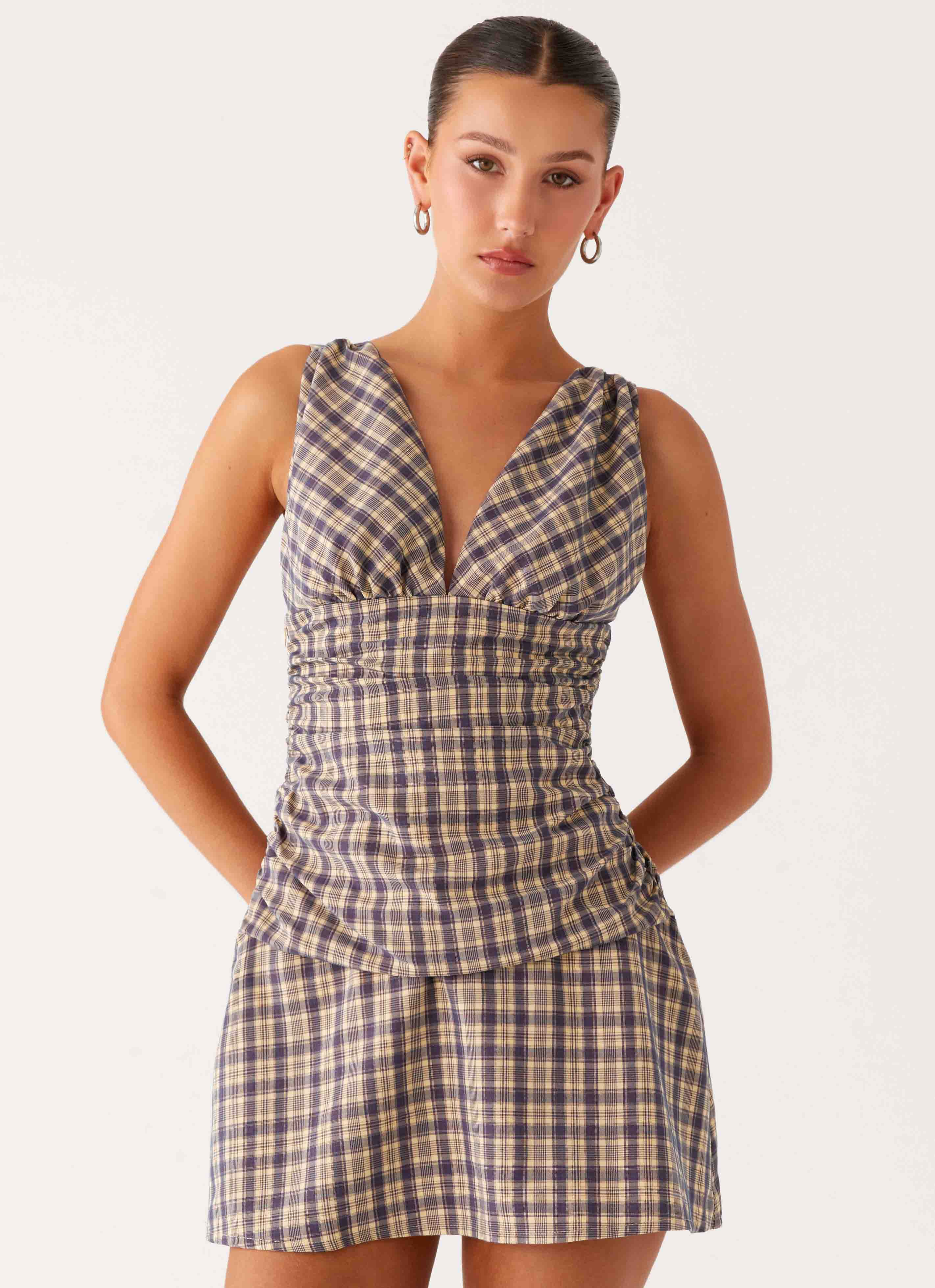 Tablo Drop Waist Mini Dress Check Print